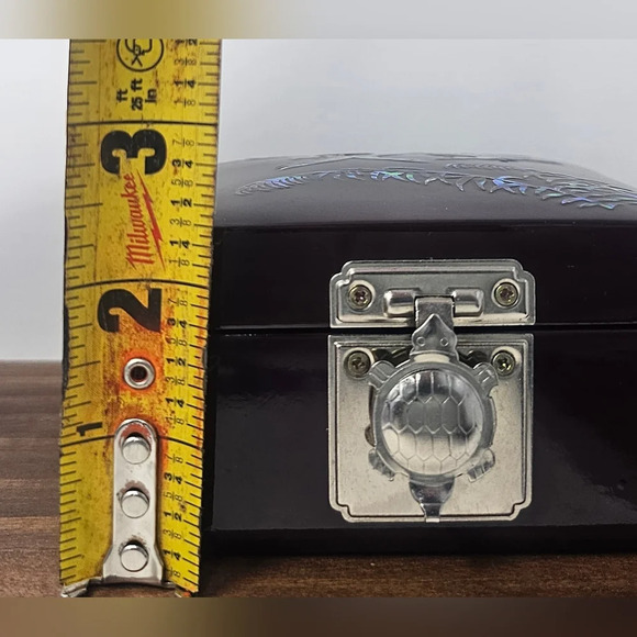 Vintage Jewelry Trinket Box in Brown Lacquer Asian Mother of Pearl Inlay Birds - Picture 15 of 15